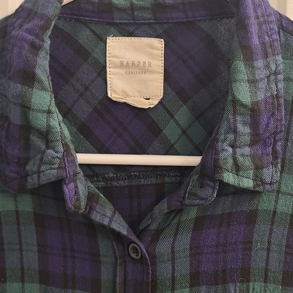Francesca's Collections Royal Blue and Green Plaid Button Down Shirt - Picture 6 of 6
